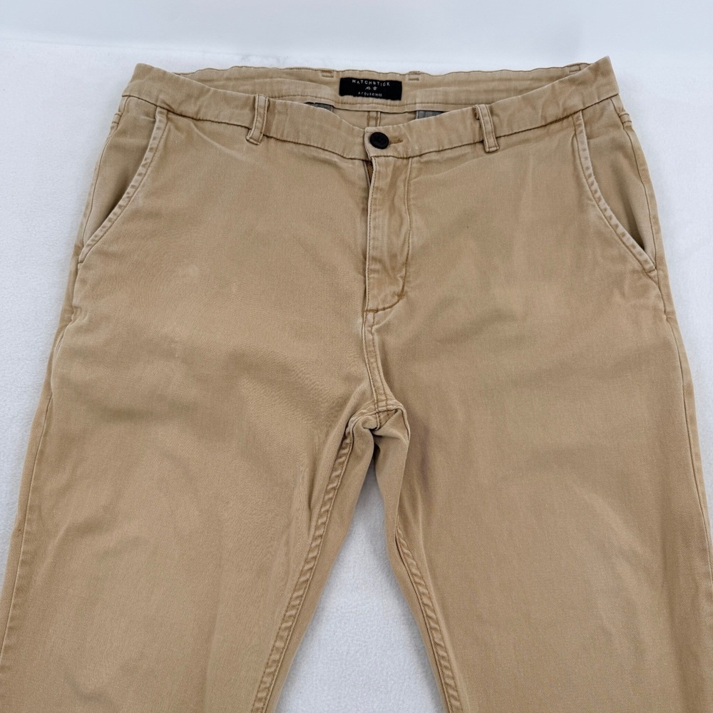 Matchstick Argus Men 36x28.5 Khaki Chino Pants Tan Cotton Stretch Straight Leg - Picture 2 of 8